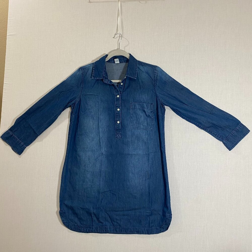 Old Navy Denim Midi Shirt Dress Blue Long Sleeve Pullover - Size - Small